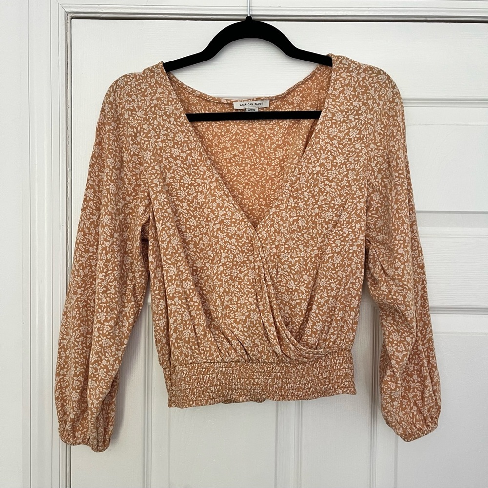 American Eagle Floral Wrap Front Blouse